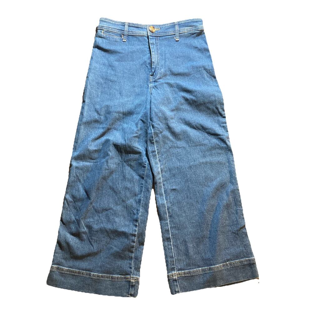 H&M Women’s Wide Straight Leg Crop Jeans 6 Blue Casual Dressy Brunch Date